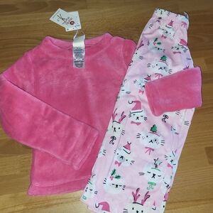 Nwt Girls Size 3T munki munki Pink Kids Pajama Set Christmas Kittens Cats